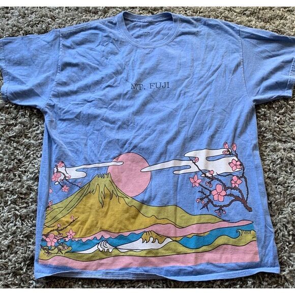 Urban Outfitters Mt. Fuji GRAPHIC LOGO RETRO BLUE Oversized T Shirt sz S M - Picture 2 of 6
